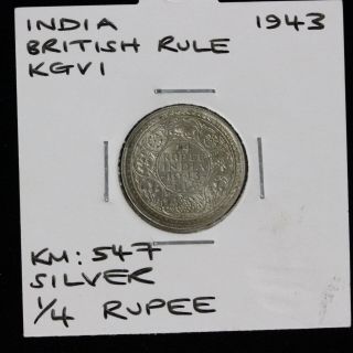 India British 1/4 Rupee 1943 Silver (ucl1z622)