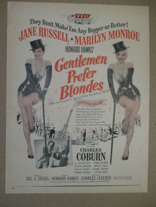 1953 Marilyn Monroe Gentlemen Prefer Blondes Jane Russell Movie Film Ad