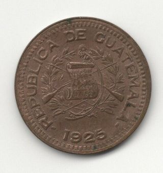 1925 Guatemala Bronze Centavo Almost Uncirculated