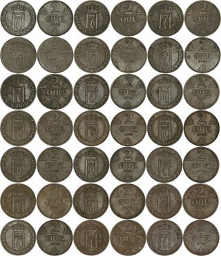 Norway: 21 Different 2 Ore Bronze 1913 - 1952