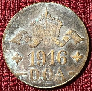 1916 German East Africa Ww I 20 Heller Emergency Coinage Copper Type Aa