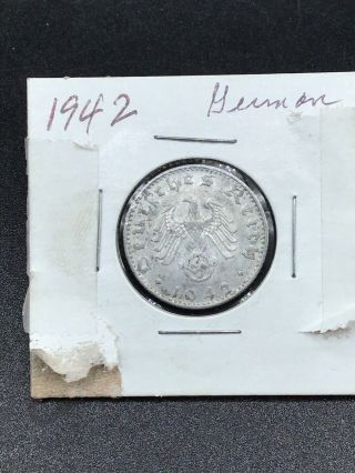 Nazi Germany 1942 Reichspfening 50 Third Reich Coin