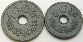 Luxembourg 5,  10 Centimes 1915 - Zinc - 2 Coins - 1695 ¤