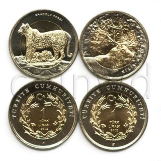 Turkey 2 Animals Coins Set 2012 Deer Leopard Unc (688)