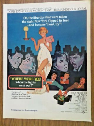 1968 Movie Ad Doris Day Where Were You Lights Went Out?