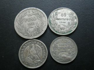 Chile Coins X 4.  1892 - 1933.  20 Centavos - One Peso (ns783)