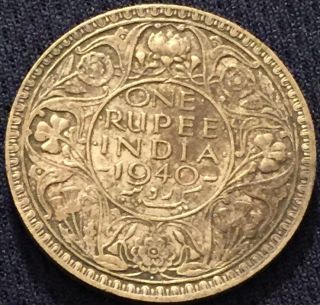 British India 1940 One Rupee Silver Coin - Better Grade - Toned - Please