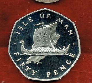 Isle Of Man Fifty Pence 1977 Proof Viking Ship On Island Of Man.  Silver 16 Gr 