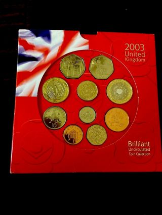 2003 United Kingdom Brilliant Uncirculated Coin Set,  10 Coins,  Royal