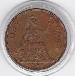 1951 Scarce King George Vi Large Penny Bronze Coin