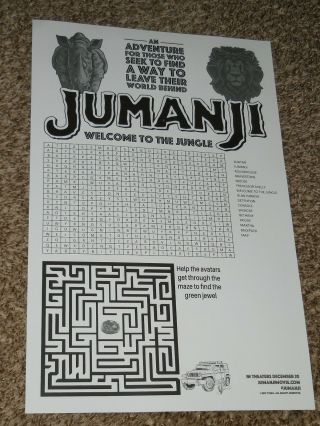 Jumanji Welcome to the Jungle 11x17 Promo Movie POSTER 2