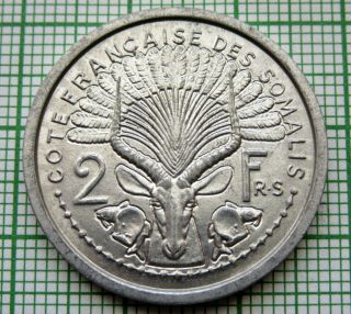 French Somaliland Colonial Djibouti 1959 2 Francs,  Antelope Head Aluminum Unc