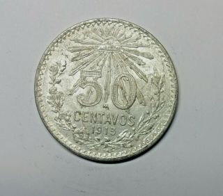 Mexico : Silver 50 Cent 1913.  0.  800 Silver.  Km 445
