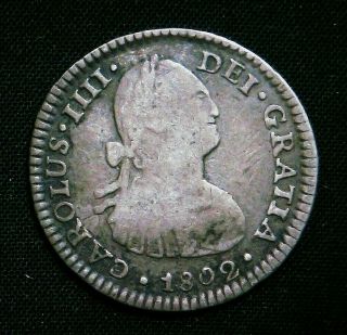 Spain Silver 1802 1 Real Charles Iiii Carlos Iv Mexico Colonial Coin Pillar