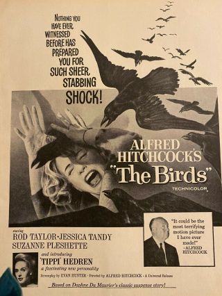 The Birds,  Alfred Hitchcock,  Tippi Hedren,  Full Page Vintage Promotional Ad