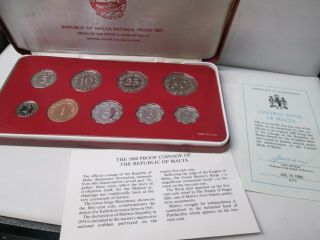 1980 Republic Of Malta 9 Coin Proof Set