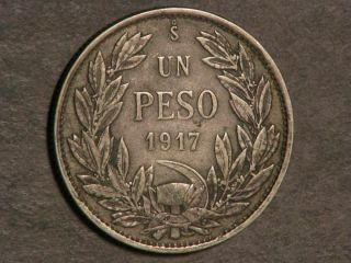 Chile 1917 1 Peso Silver Vf - Xf