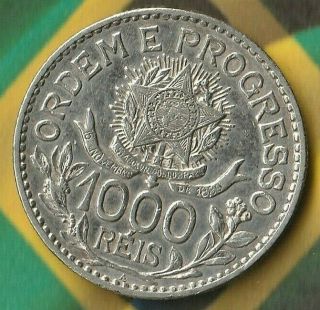 1913 Brazil 1000 Reis - 90 Silver - In Pretty Shape