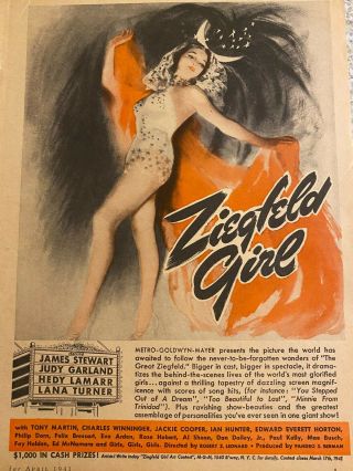 Ziegfeld Girl,  Judy Garland,  Lana Turner,  Full Page Vintage Promotional Ad