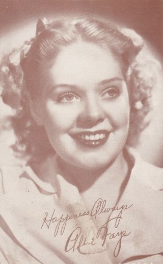 Alice Faye - Hollywood Movie Star/actress 1940s Arcade/exhibit Card/ Scarce