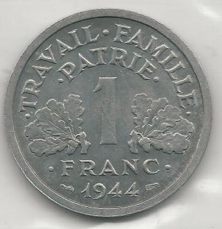 France,  1944 - B,  1 Franc,  Aluminum,  Km 902.  2,  Almost Uncirculated (001)