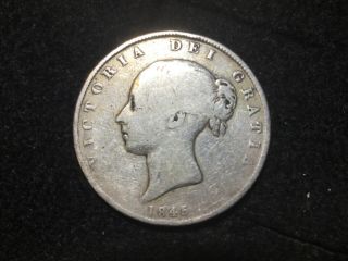 1845 Great Britain 1/2 Crown Km 740 Victoria Mid Grade Silver Coin Nr 496