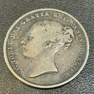 1846 Great Britain Silver One Shilling Queen Victoria Coin Km 734.  1