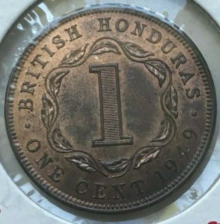 1949 British Honduras 1 One Cent - Red Brown Uncirculated