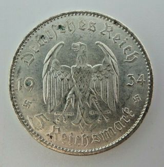 Germany (third Reich) 1934e 5 Reichsmark 90 Silver Potsdam Nazi Rule 1933 M3242