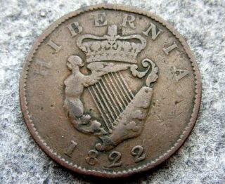 Ireland George Iv 1822 Halfpenny Half 1/2 Penny,  Copper