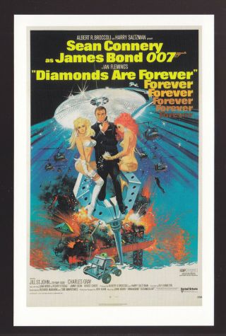 James Bond Postcard 007 Diamonds Are Forever (1971) U.  S.  Usa Poster Reprint