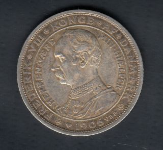1906 Denmark 2 Kroner Silver Coin
