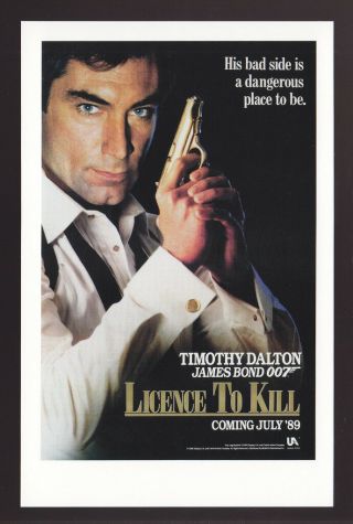 James Bond Postcard 007 Licence To Kill (1989) Us Advance Poster Reprint Dalton