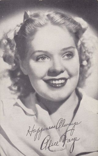 Alice Faye - Hollywood Movie Star/actress 1940s Arcade/exhibit Card