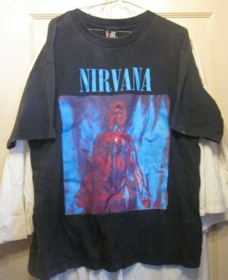 Rare 1990s Nirvana Silver Kurt Cobain Giant Brand T - Shirt 100 Cotton Xl