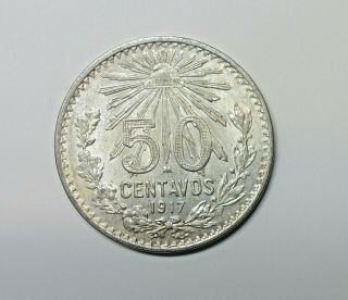 Mexico : Silver 50 Cent 1917.  0.  800 Silver.  Km 445