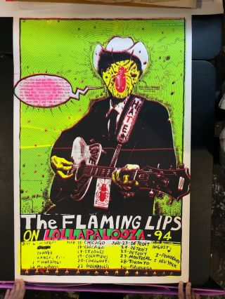 FLAMING LIPS - 1994 WAYNE COYNE silkscreened Gig Poster - Lollapalooza 2