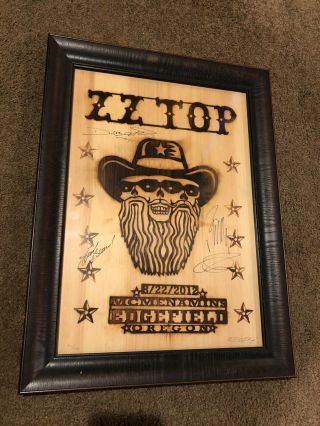 Zz Top Emek Wood Poster Signed By Band 90/100 Very Rare Possible One Of A Kind