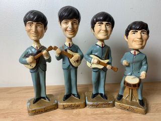 Vintage 1964 The Beatles Car Mascots Bobblehead Nodders All 4 Figures