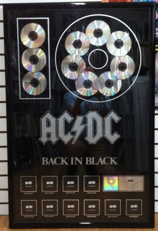 Ac/dc Back In Black Riaa 10x Platinum Cd Award Plaque