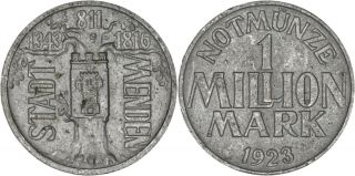 Germany: 1 Million Mark Notgeld Menden Aluminum 1923 - Vf