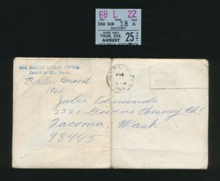 Beatles Vintage 1966 Seattle Center Coliseum Concert Ticket Stub W Envelope