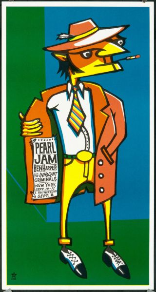 Pearl Jam Silkscreen Concert Poster 1996 Ames Bros York Ben Harper