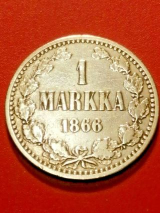 Fin/russia 1 Markkaa 1866 Silver Alexander Iii 1,  /1