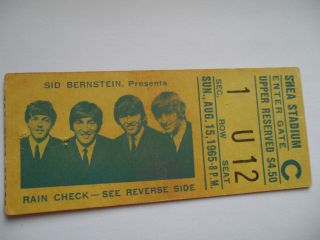 Beatles Original_1965_concert Ticket Stub_shea Stadium,  Nyc_ex -