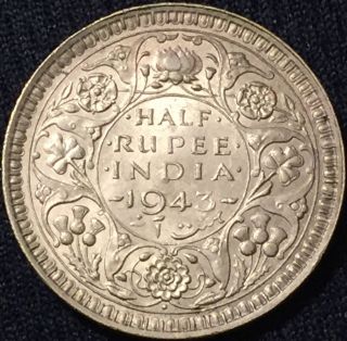 British India 1943 1/2 Half Rupee Bombay - - Please See Pictures