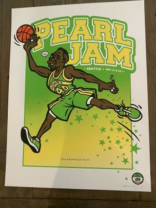 Pearl Jam Poster Seattle 9/21&22/2009 Ames S/n Kemp Basketball