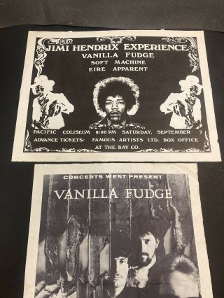 Jimi Hendrix Experience Poster Authentic Handbill 1968 & Vanilla Fudge Vanc