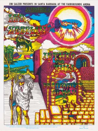Led Zeppelin,  Jethro Tull & Fraternity Of Man Handbill From The Artist.