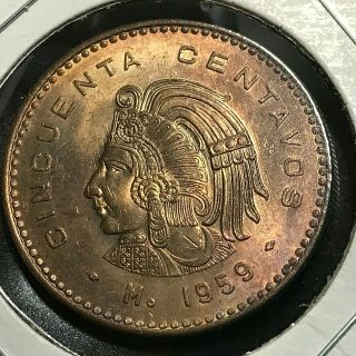 1959 Mexico 50 Centavos Brilliant Uncirculated Coin